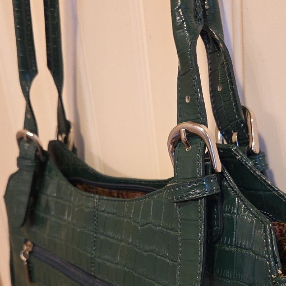 Dark Green Croc-Embossed Shoulder Bag - Picture 4 of 6